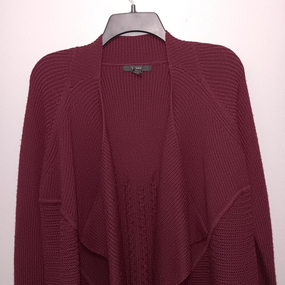 Tahari women's open cardigan sweater size M burgundy red 100% merino wool - Picture 5 of 5